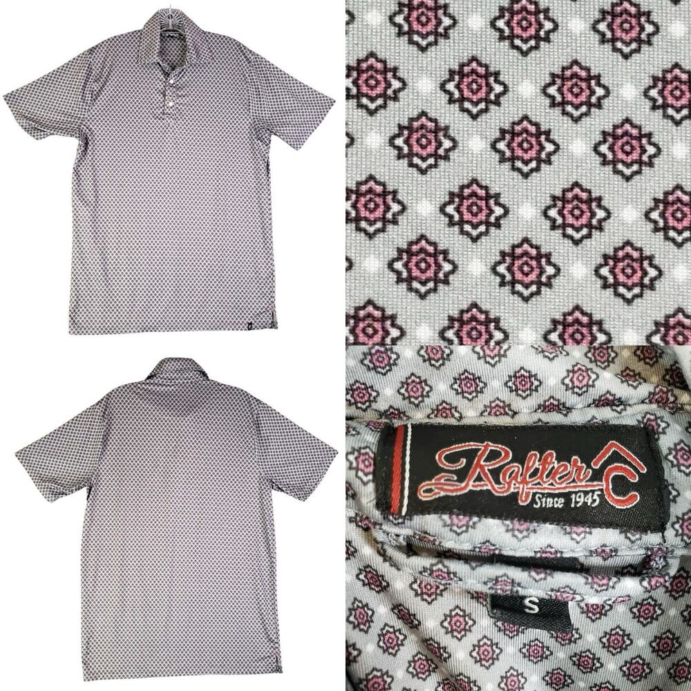 Rafter C Polo Shirt Mens Small S Pearl Snaps Geometric Performance Golf